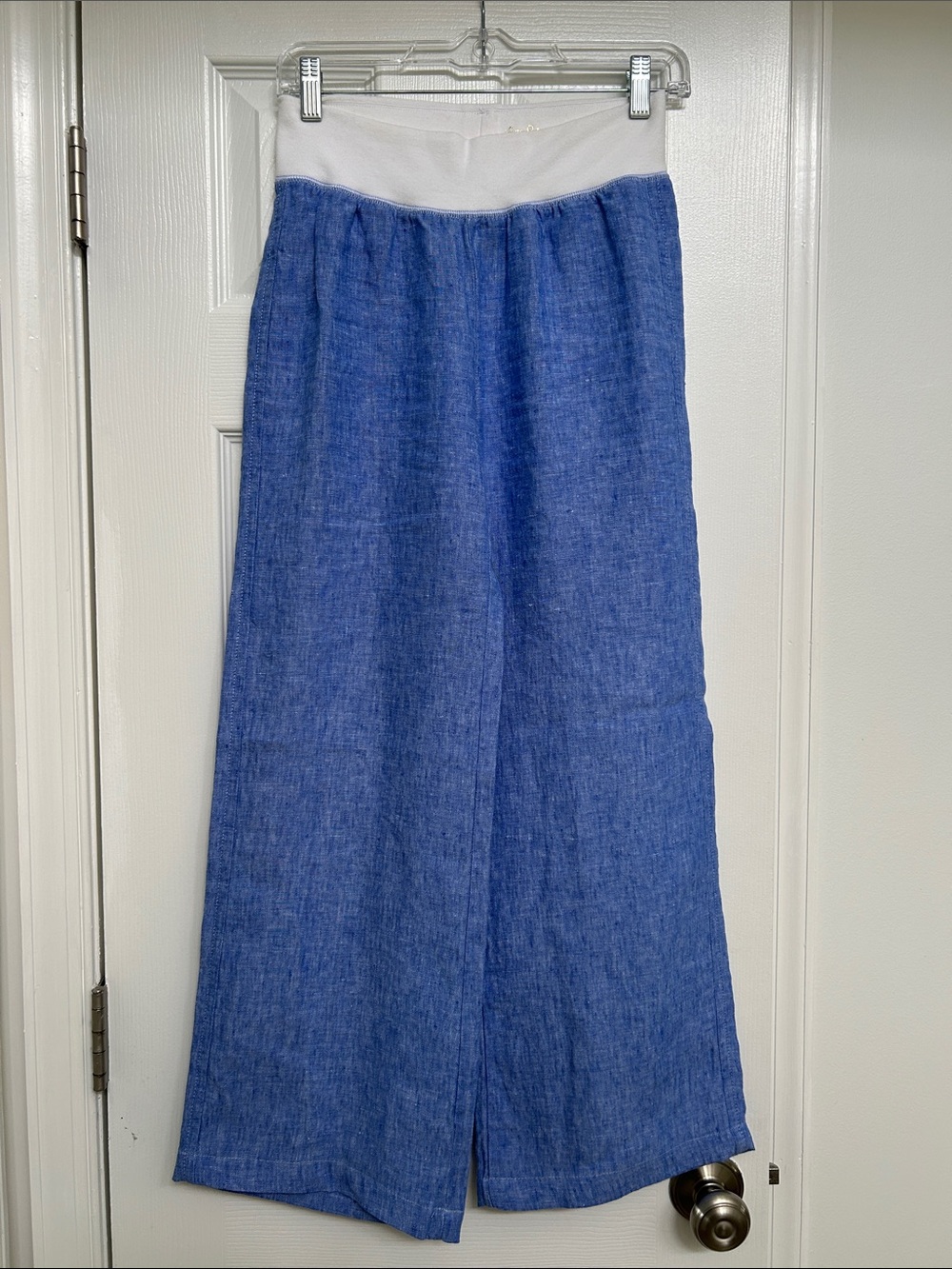 Lilly Pulitzer Blue Linen Wide-Leg Pants with White Waistband